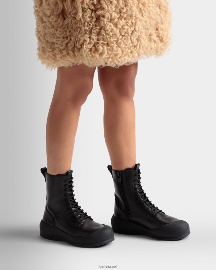 שָׁחוֹר Bally מגפי פרי עור נשים הַנעָלָה AS12D737