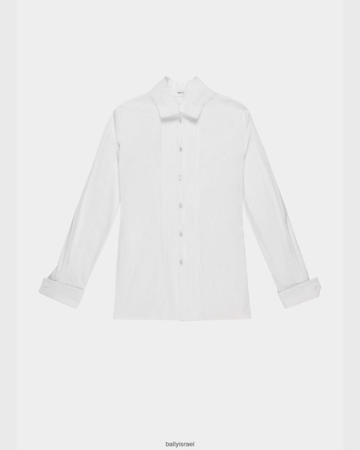 לבן Bally חולצת כיס קפלים מכותנה פופלין נשים הַלבָּשָׁה AS12D758