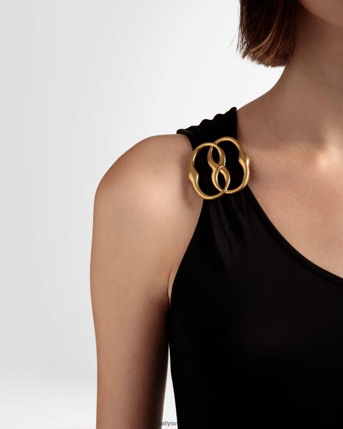 שָׁחוֹר Bally שמלה אסימטרית תערובת ויסקוזה נשים הַלבָּשָׁה AS12D765