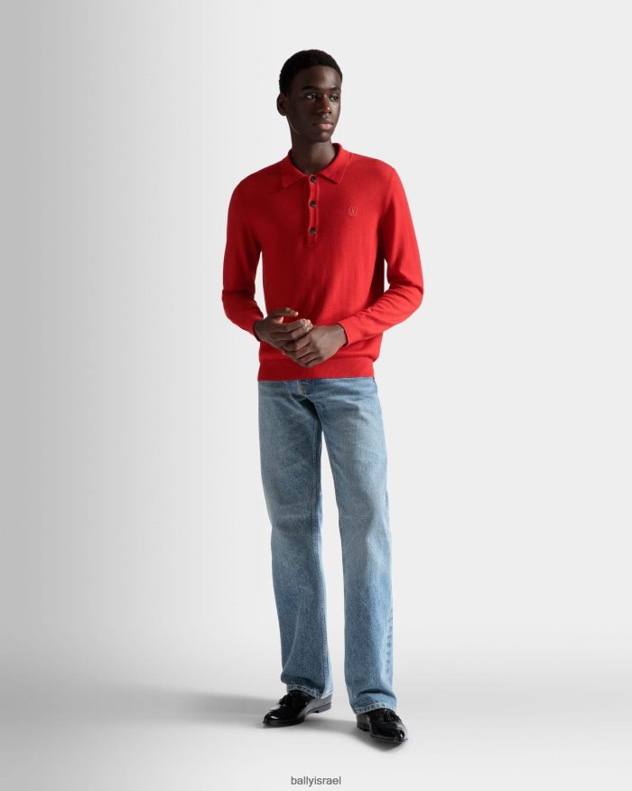 אָדוֹם Bally פולו עם שרוול ארוך גברים הַלבָּשָׁה AS12D786