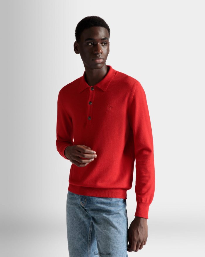 אָדוֹם Bally פולו עם שרוול ארוך גברים הַלבָּשָׁה AS12D786