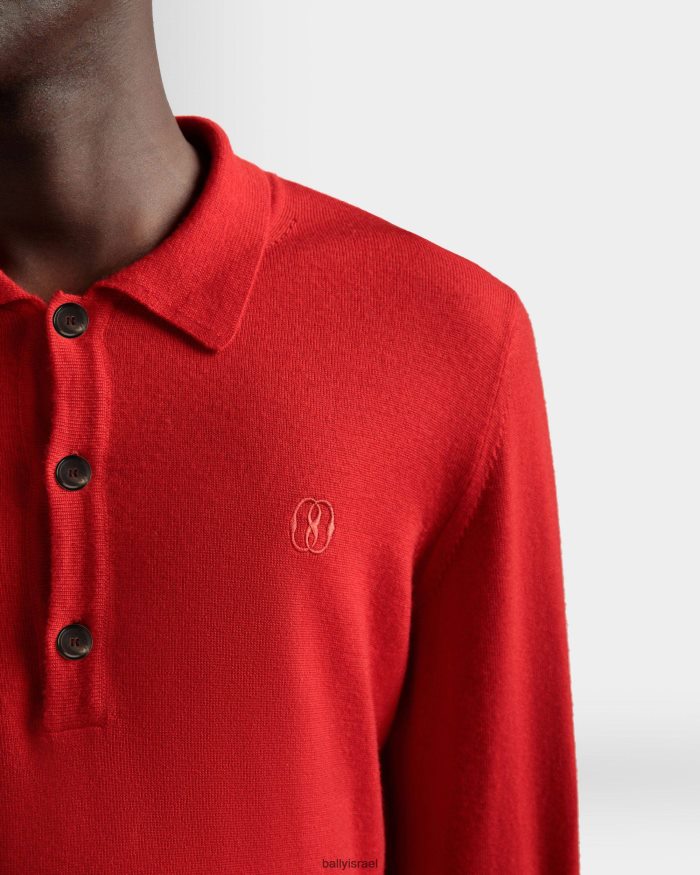 אָדוֹם Bally פולו עם שרוול ארוך גברים הַלבָּשָׁה AS12D786