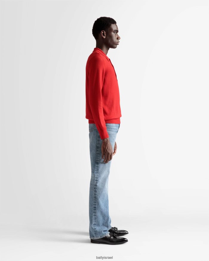 אָדוֹם Bally פולו עם שרוול ארוך גברים הַלבָּשָׁה AS12D786