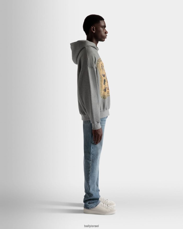 אפור Bally סווטשירט קפוצ'ון כותנה מלאנג' בהדפס רכבת גברים הַלבָּשָׁה AS12D798