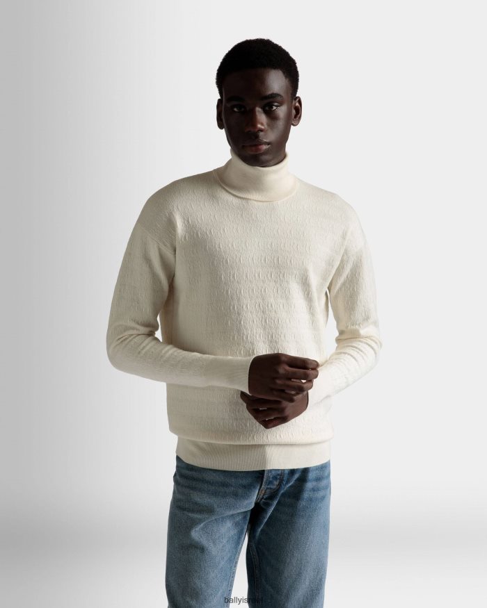 לבן Bally סוודר עם צווארון גליל גברים הַלבָּשָׁה AS12D809