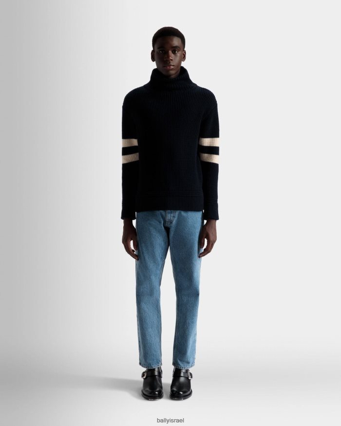 לבן Bally סוודר עם צווארון גליל גברים הַלבָּשָׁה AS12D813