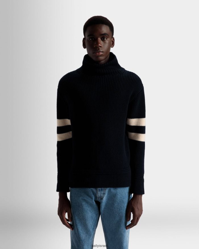 לבן Bally סוודר עם צווארון גליל גברים הַלבָּשָׁה AS12D813