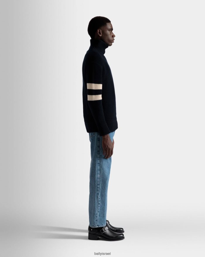 לבן Bally סוודר עם צווארון גליל גברים הַלבָּשָׁה AS12D813