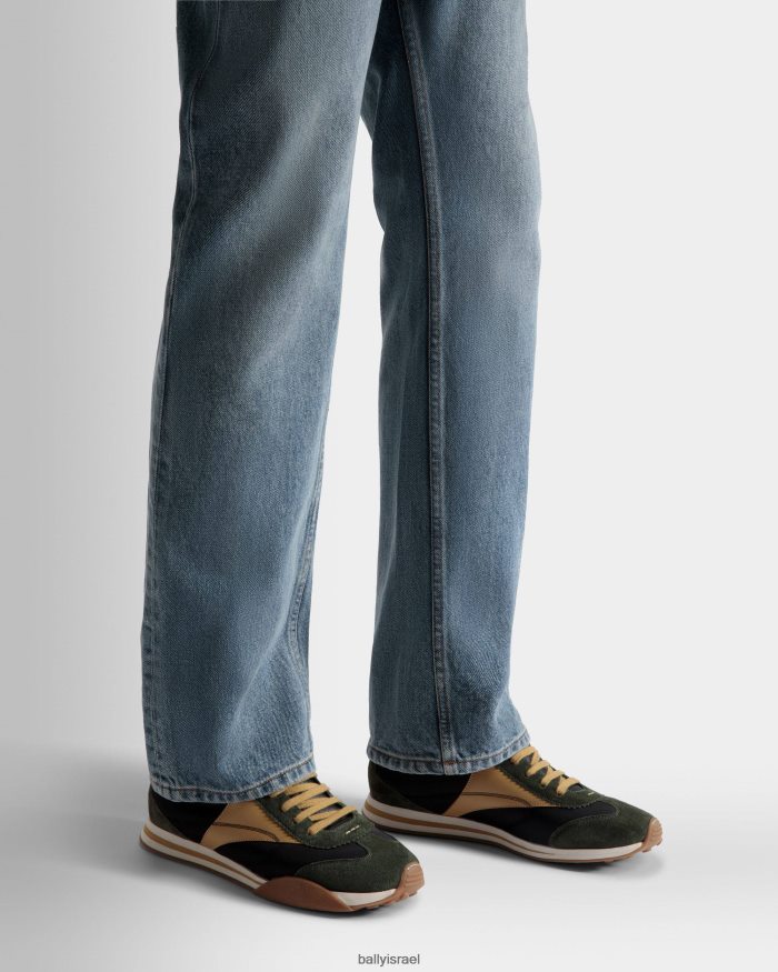 ירוק Bally נעלי סניקרס מעור ובד גברים הַנעָלָה AS12D830