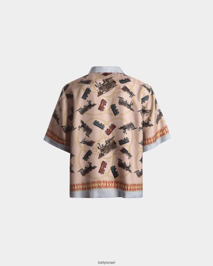 סַסגוֹנִיוּת Bally חולצת צווארון מחנה הדפסת רכבת משי גברים הַלבָּשָׁה AS12D862