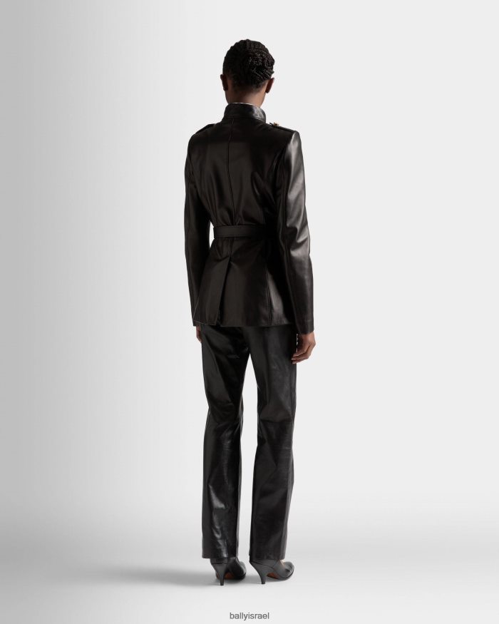 שָׁחוֹר Bally עור מעיל חגורה נשים הַלבָּשָׁה AS12D86