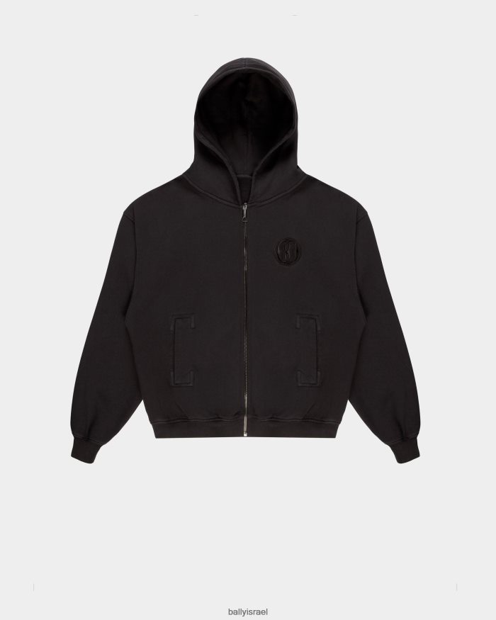 שָׁחוֹר Bally סוודר קפוצ'ון כותנה עם רוכסן גברים הַלבָּשָׁה AS12D911