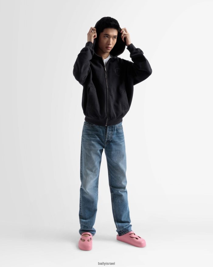 שָׁחוֹר Bally סוודר קפוצ'ון כותנה עם רוכסן גברים הַלבָּשָׁה AS12D911