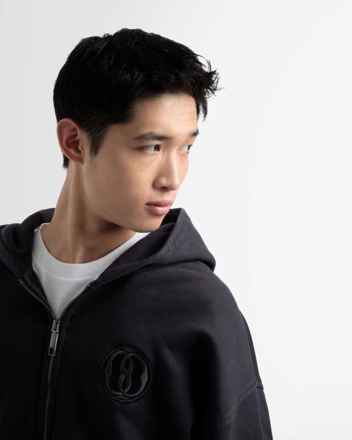 שָׁחוֹר Bally סוודר קפוצ'ון כותנה עם רוכסן גברים הַלבָּשָׁה AS12D911