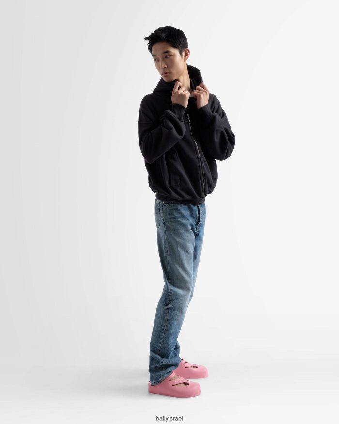 שָׁחוֹר Bally סוודר קפוצ'ון כותנה עם רוכסן גברים הַלבָּשָׁה AS12D911