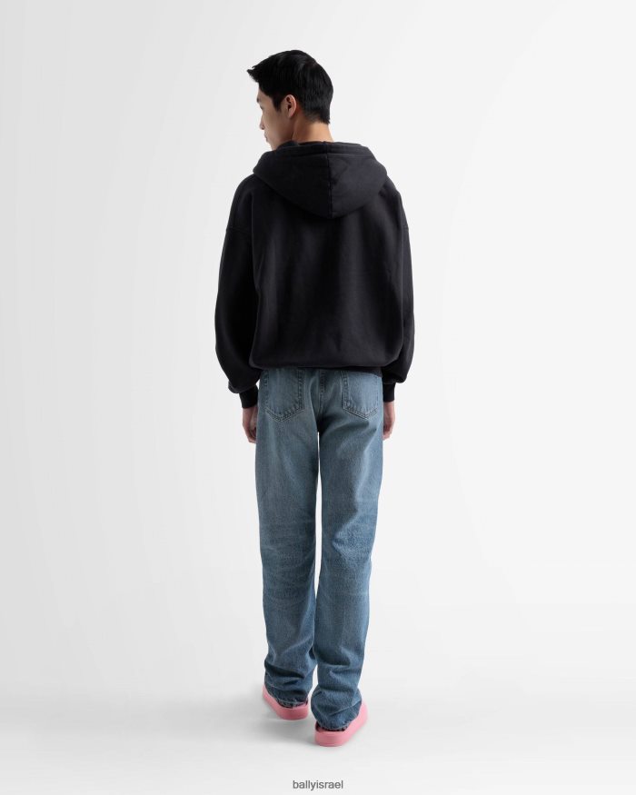 שָׁחוֹר Bally סוודר קפוצ'ון כותנה עם רוכסן גברים הַלבָּשָׁה AS12D911