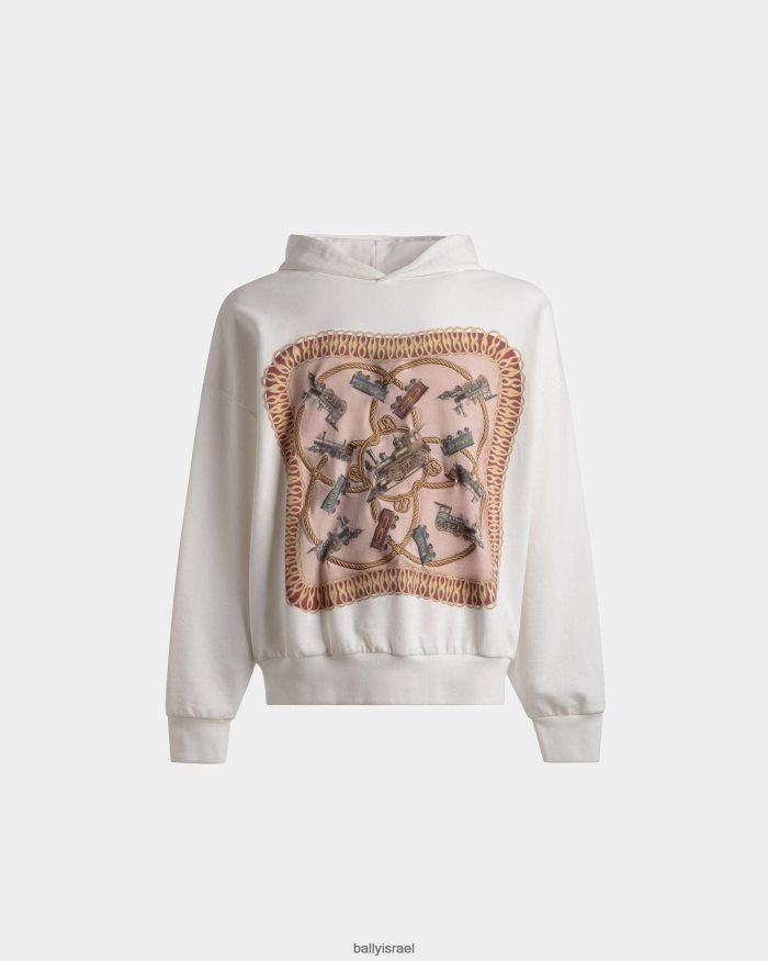 לבן Bally סווטשירט קפוצ'ון כותנה בהדפס רכבת גברים הַלבָּשָׁה AS12D929