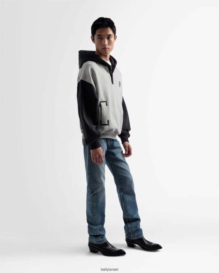 אפור Bally סוודר קפוצ'ון דו-צבעי כותנה גברים הַלבָּשָׁה AS12D964