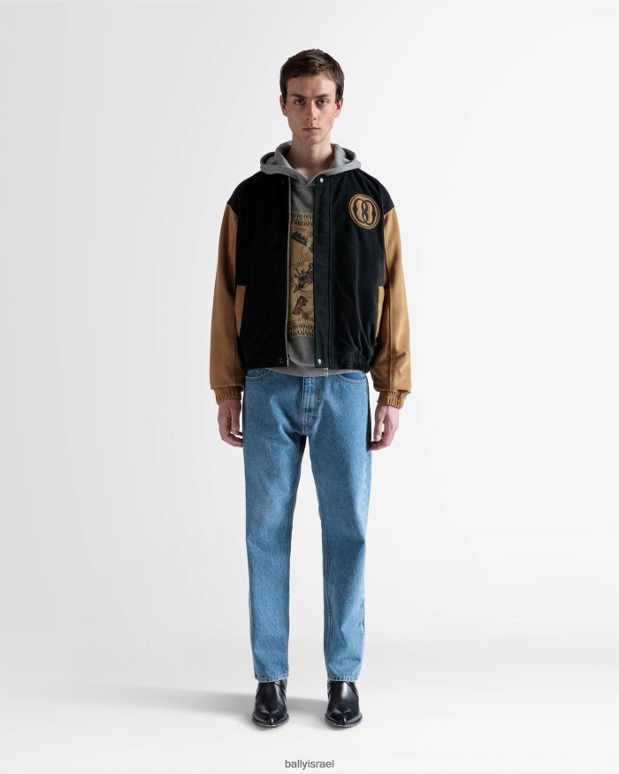 שָׁחוֹר Bally ז'קט Letterman וזמש מדברי גברים הַלבָּשָׁה AS12D1021