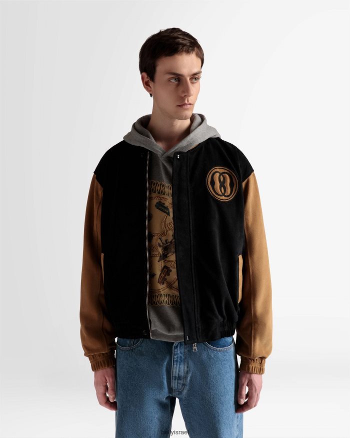 שָׁחוֹר Bally ז'קט Letterman וזמש מדברי גברים הַלבָּשָׁה AS12D1021