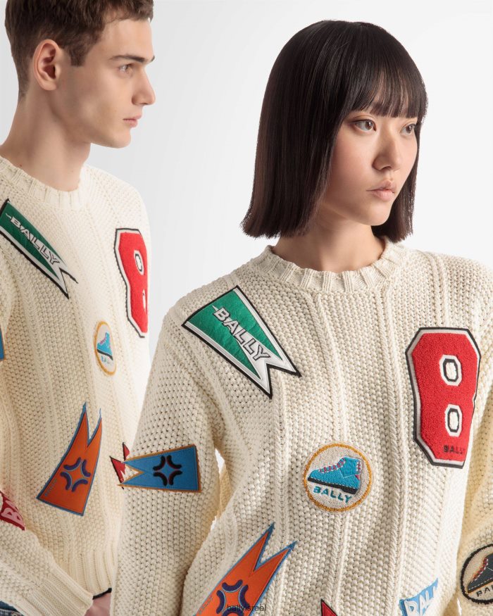 לבן Bally סוודר עם צווארון צווארון peak outlook גברים הַלבָּשָׁה AS12D998