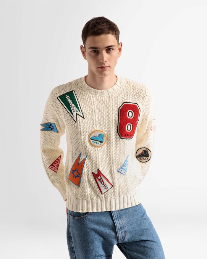 לבן Bally סוודר עם צווארון צווארון peak outlook גברים הַלבָּשָׁה AS12D998