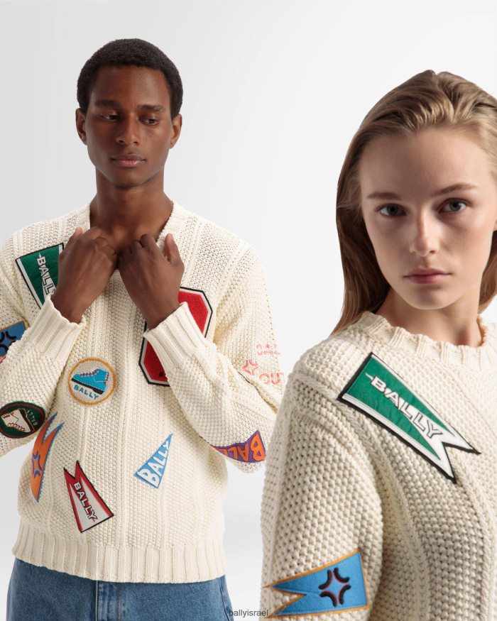 לבן Bally סוודר עם צווארון צווארון peak outlook גברים הַלבָּשָׁה AS12D999