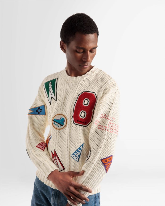 לבן Bally סוודר עם צווארון צווארון peak outlook גברים הַלבָּשָׁה AS12D999